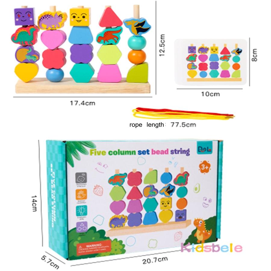 Wooden Sorting Stacking Games Beads Sequencing Toy Montessori Shape Matching Kids Geometric Shapes Awareness Gift for Christmas