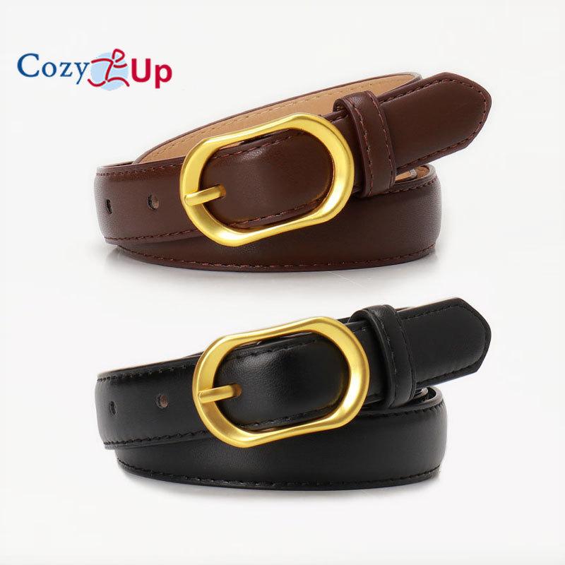 Women's Leather Belts for Jeans Dress Pants Ladies Waist Belt Skinny Belt with Fashion Gold Buckle