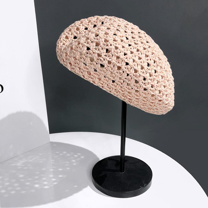 Lace Knit Bohemian Beret - Breathable Summer Pumpkin Hat for Women Unisex Artistic Travel Cap