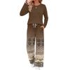 Women's Casual Printed Long Sleeve Round Neck Loose Fit Pajama Set with Pockets for Home Wear