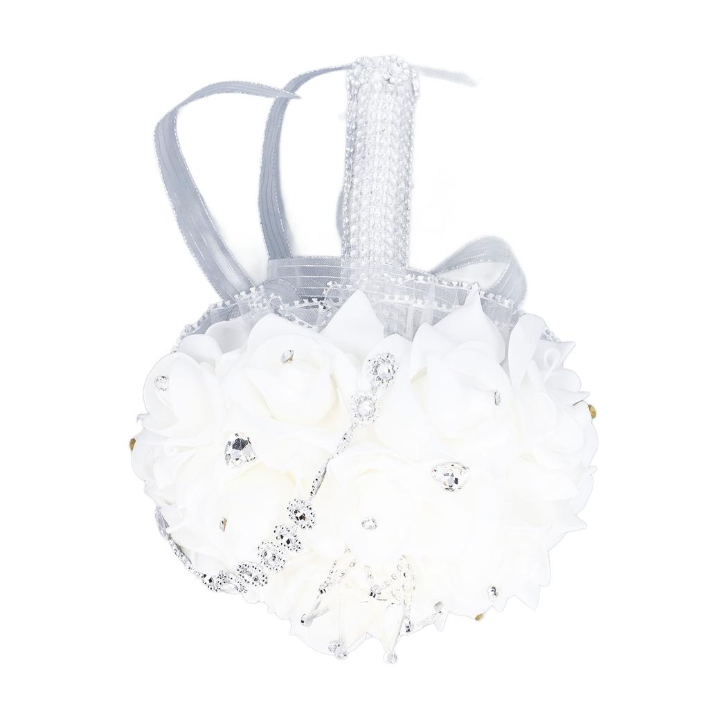 Wedding Bouquet with Crown 10.6 Inch PU Lace Satin Bridal Bridesmaid Artificial Flower Hand Bouquet for Wedding Party