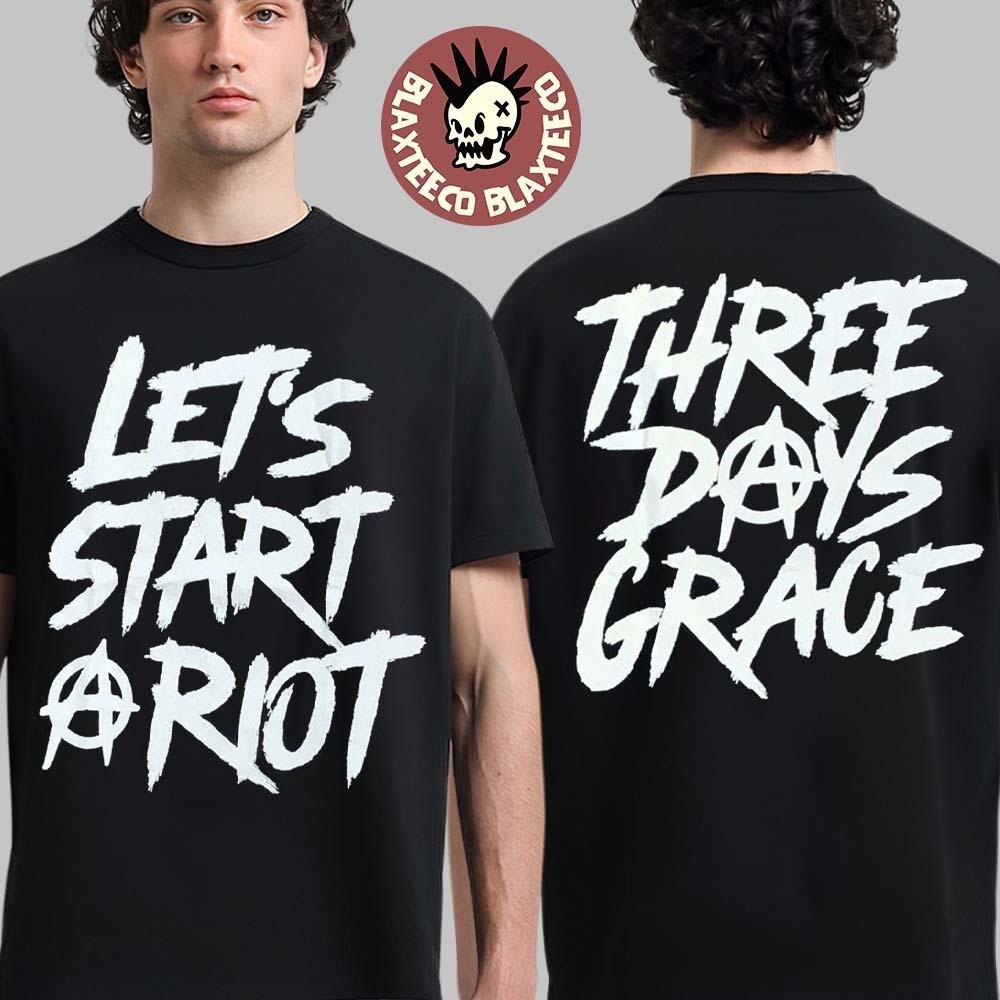 

Three Days Grace 2025 Tour Venue Merch Lets Start Riot Two Sided T-Shirt Unisex T-Shirt L