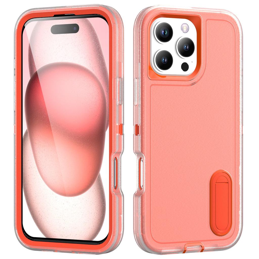 For iPhone 16 Pro Case PC+Silicone+EVA 3-in-1 Protective Phone Cover with Kickstand