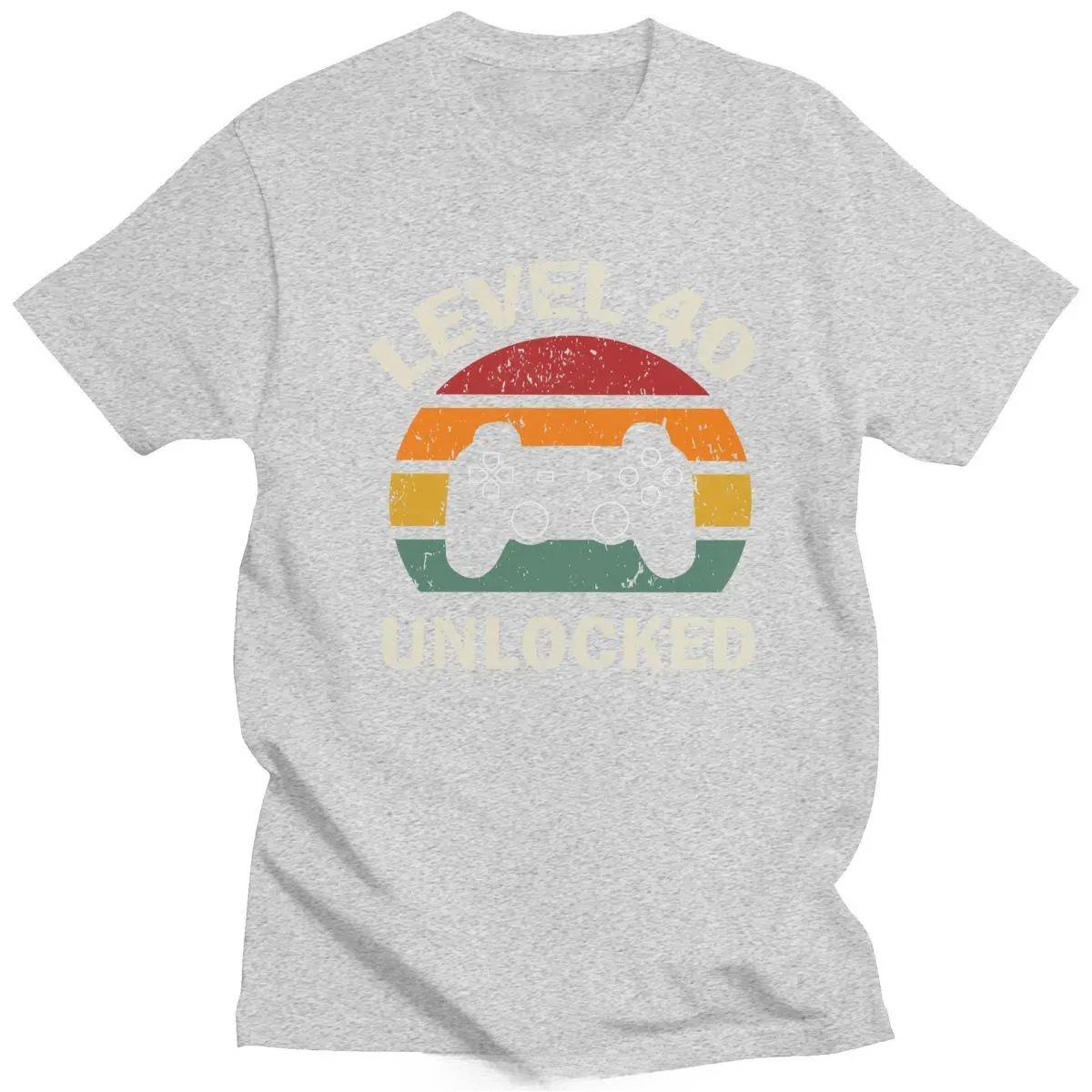 1980 40th Birthday T Shirt for Men 40 Years Old Level 40 Unlocked Game Tee Top Short Sleeve Fashion Tshirt Clothing Gift S