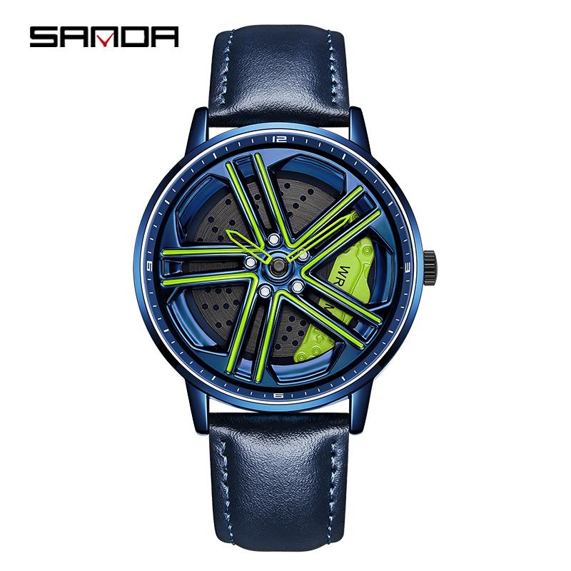 SANDA Happy People Fashion Men Watches Top Luxury Quartz Watch Waterproof 360 Rotating Car Wheel Dial Watch For Male Sport Clock