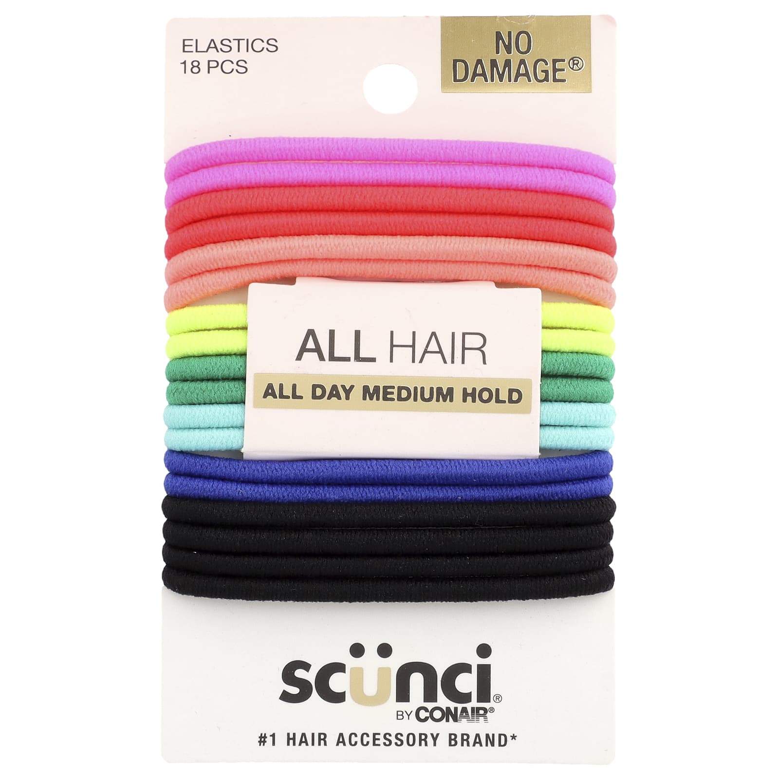 

No Damage® Elastic, All Hair, Medium Hold, Assorted Colors, 18 Pack