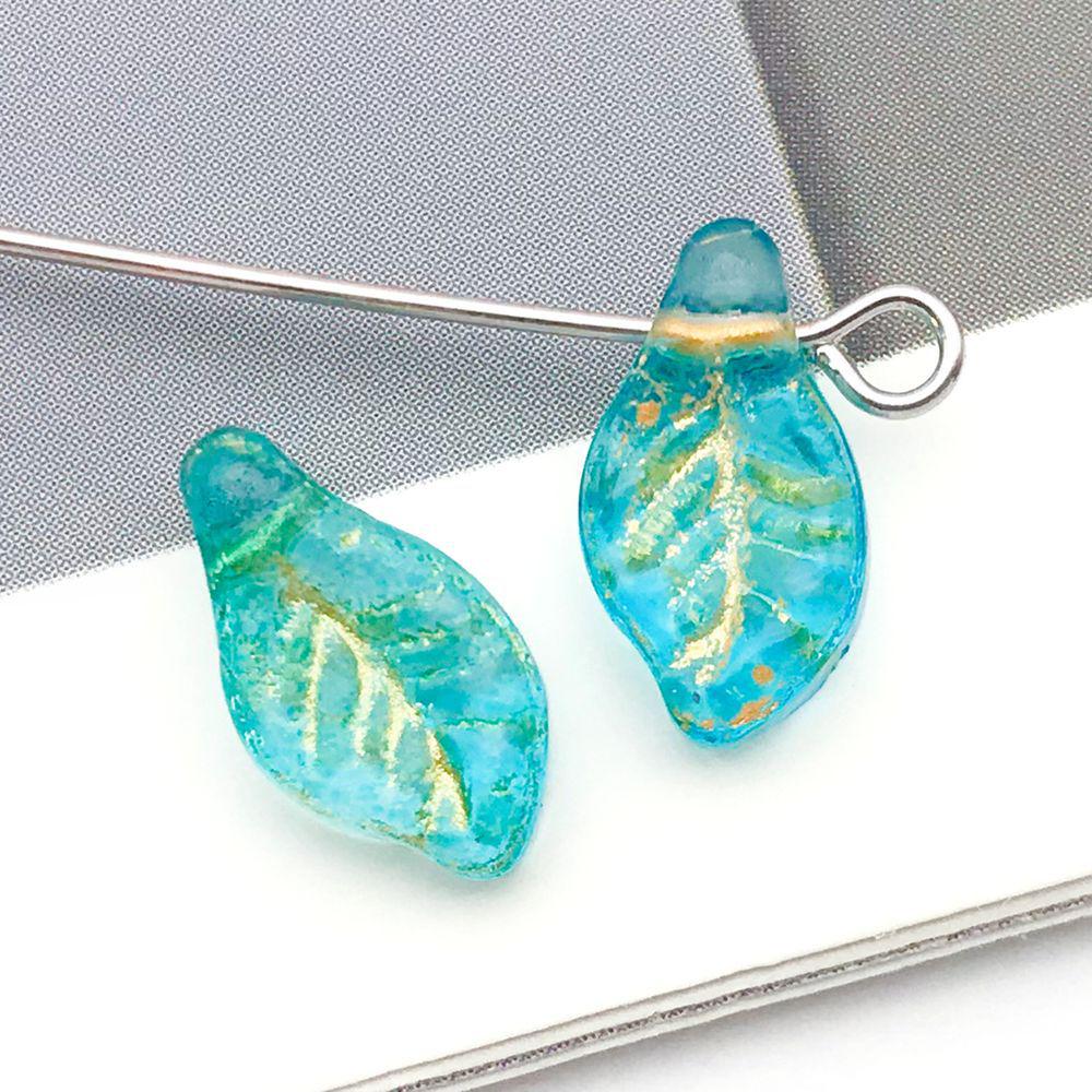 Set of 20 Colorful Transparent Glass Leaf Charms with Gold Edging for DIY Bracelets, Necklaces, and Accessories