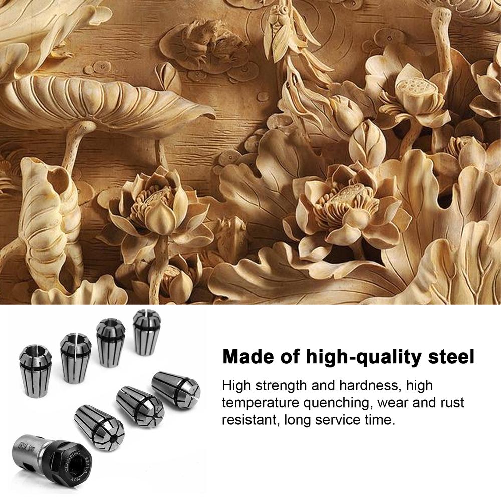 11 Spring Collet Set, 7 Pieces, High Strength Steel with 5mm Extension Rod, for Engraving, Milling, Drilling, 775 795 885 895 Engines