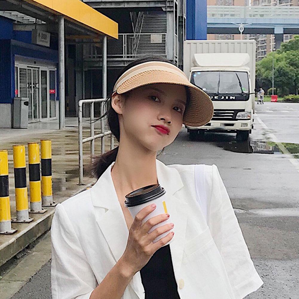 Sombreros de Sol para Mujer de Verano Anti-UV Visera Femenina para Exteriores Gorras Hechas a Mano de Paja Sombrero Casual de Sombra Sombrero de Copa Vacío Gorra de Playa