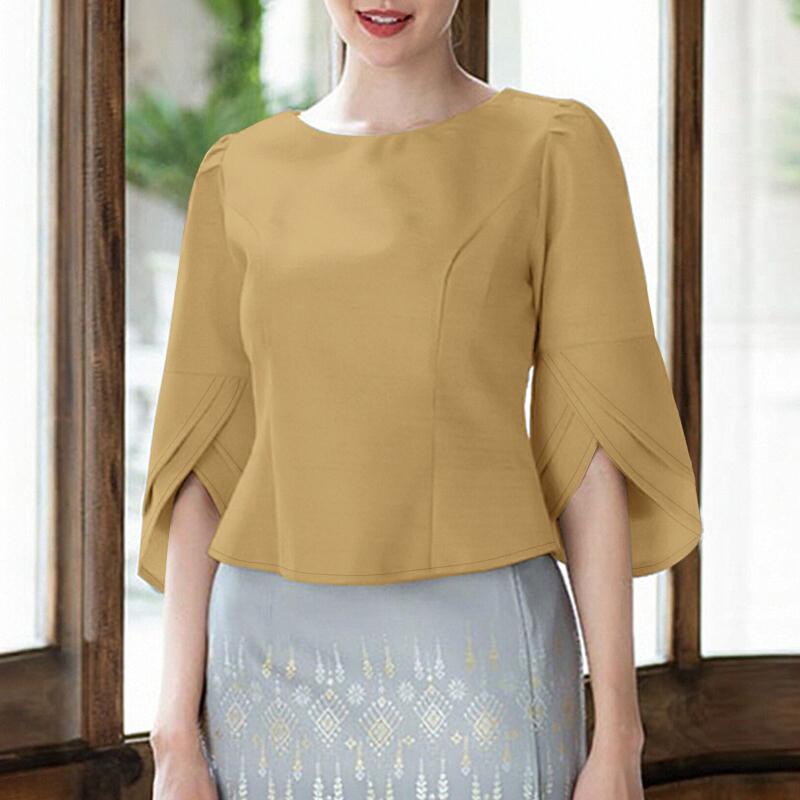 ZANZEA Women Casual Round Neck 3/4 Sleeve Loose Blouse