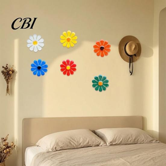 Outdoor Metal Flower Decor 6Pcs Flowers Wall Decor, Sunflower Ornament Art, Waterproof Art Hanging Decoration Garden for Outside Indoor Patio,