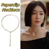 Gold Paperclip Necklace Adjustable Sweater Chain Necklace Metal Choker Necklace  Women's Jewelry