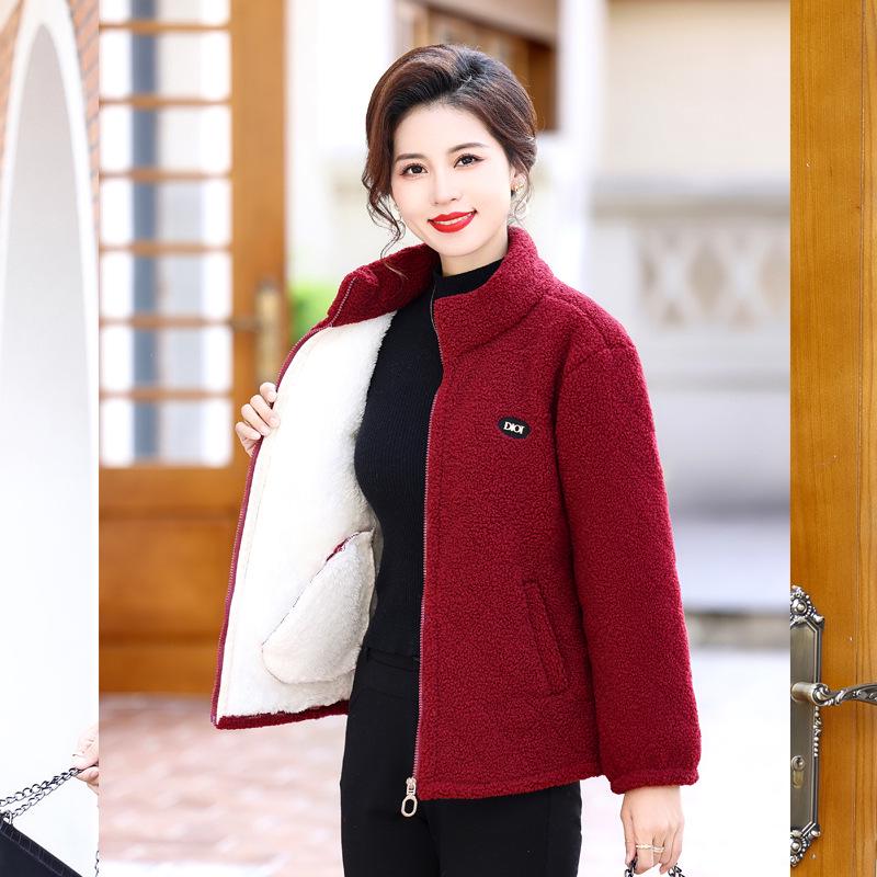 Women's Thickened Fleece-Lined Jacket: Mid-Aged & Elderly Fashion for Autumn/Winter