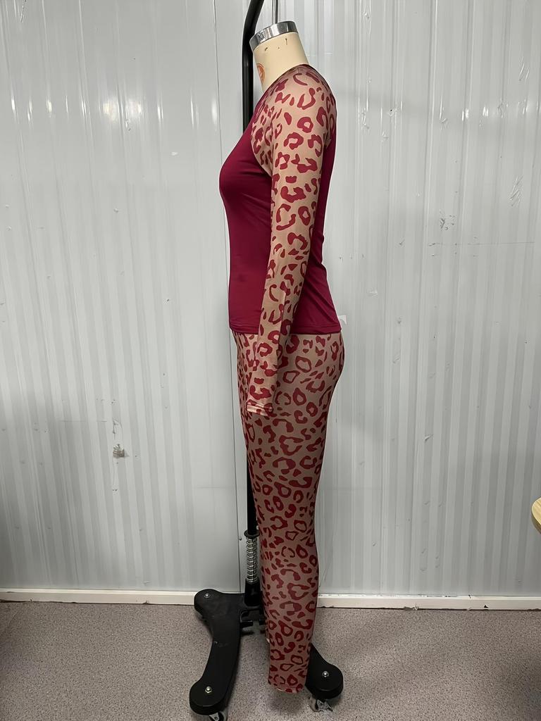 Leopard Print Women's Autumn/Winter Long Sleeve & Pants Home Wear Set