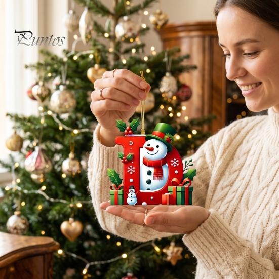 Holiday Party Scene Hanging Supplies 26Pcs Christmas Alphabet Ornament Set, 2D Acrylic A-Z Letters with Custom Xmas Tree Decor Santa Hat Snowman