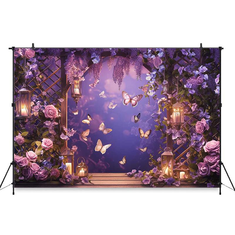 Flower Butterfly Photography Backdrop Purple Pink Yellow Rose Plant Party Wall Background Decoration Fond Photo Studio Photozone