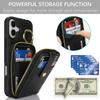 For iPhone 16 Plus Case with Zipper Pouch/Ring Kickstand/Strap Litchi Texture PU + TPU Phone Cover