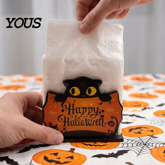 Solid Wood Paper Organizer Halloween Ghost/Cat Wooden Napkin Holder, Cute Towel Decorative Holiday Party Dining Accessories Stand, Freestanding Tissue