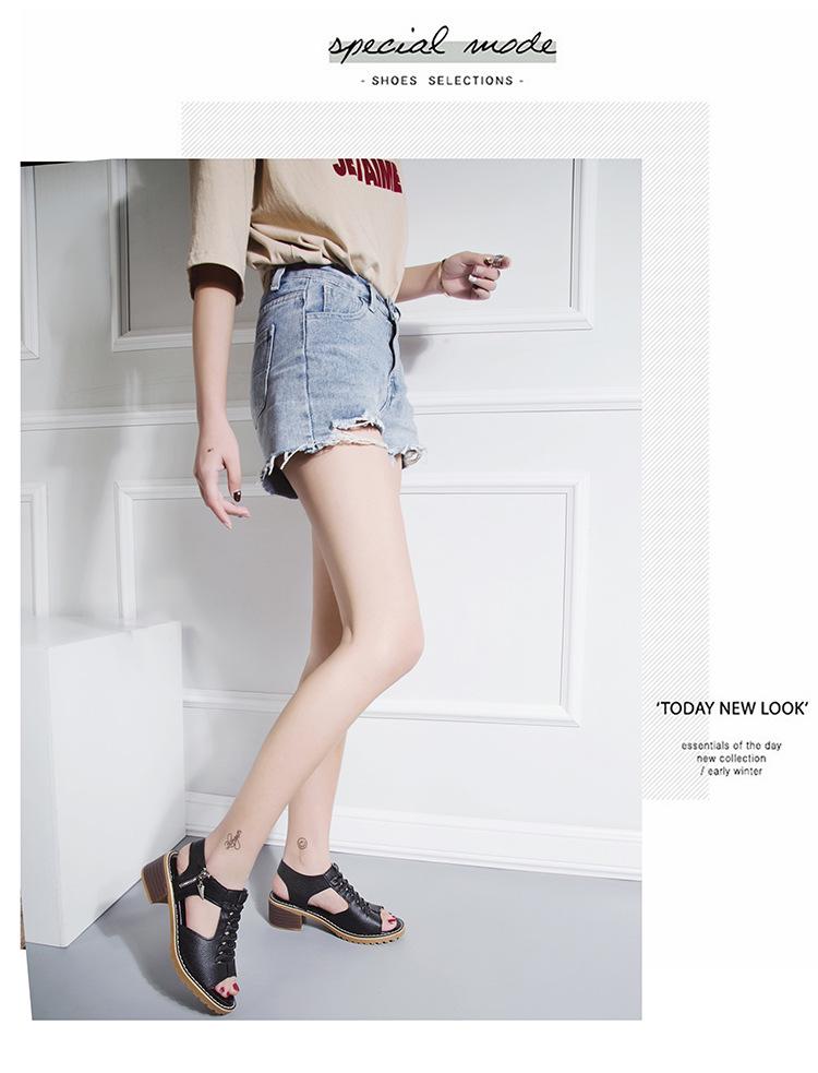 2021 Summer Women's Korean-Style Round Toe Chunky Heel Sandals with Side Zipper - Casual, Solid Color, Plus Size