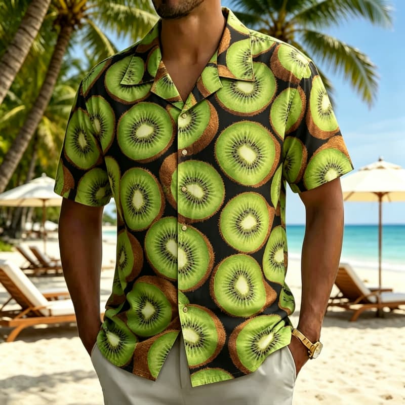 Herren Hawaiihemd mit erfrischendem und buntem Frischfrucht-Print, für Sommerreisen, Freizeit und Streetwear