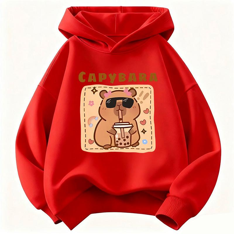 Felpa con Cappuccio Divertente Capibara che Beve Succo per Bambini Felpa Carina per Ragazzi Ragazze Autunno Primavera Felpe Casual