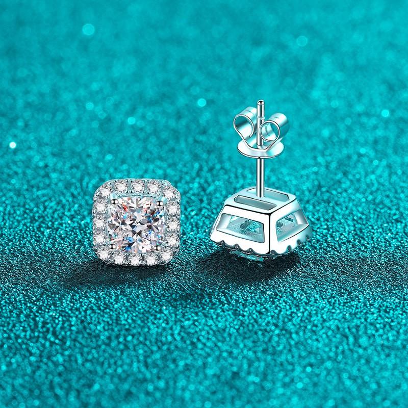 Geometric Square Moissanite Stud Earrings Women Sterling Hypoallergenic Fashion Jewelry