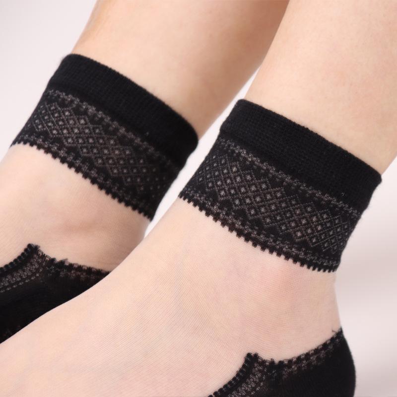 Women's Spring and Summer New Thin Patterned Glass Fiber Vintage Crystal Stockings