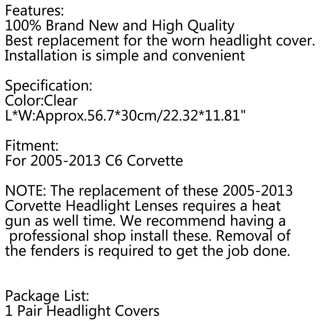 Headlight Replacement Lens Driver Passenger L+R PAIR Fits For Corvet C6 05-2013