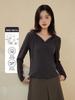 Women's V-Neck Button-Down Hooded Sweatshirt Base Layer - Slim Fit Long Sleeve for Spring & Autumn