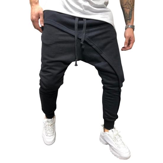 Men Harem Pants Solid Color Ankle Tied Streetwear Hip Hop Double Layer Running Baggy Pants for Jogging
