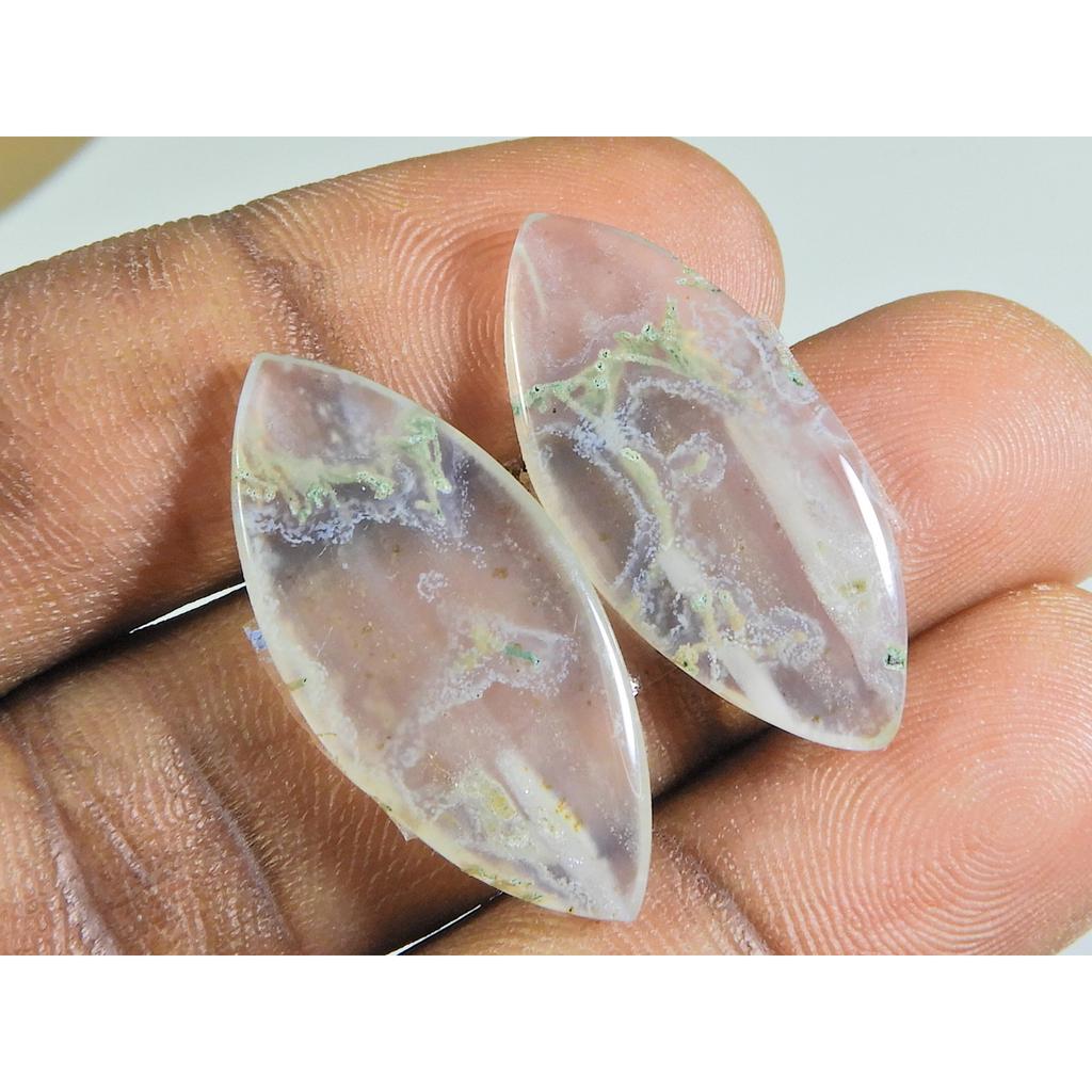 13X29X3 MM NATURAL MOSS AGATE MATCHED PAIR MARQUISE CABOCHON GEMSTONE 19Cts. SK-421