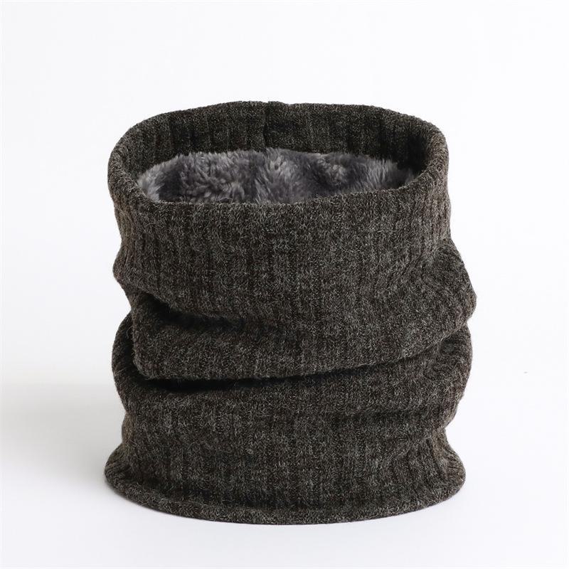 Unisex Winter Knitted Wool Scarf & Elastic Headband - Solid Color, Plus Velvet, Thickened, Warm, Striped Design.