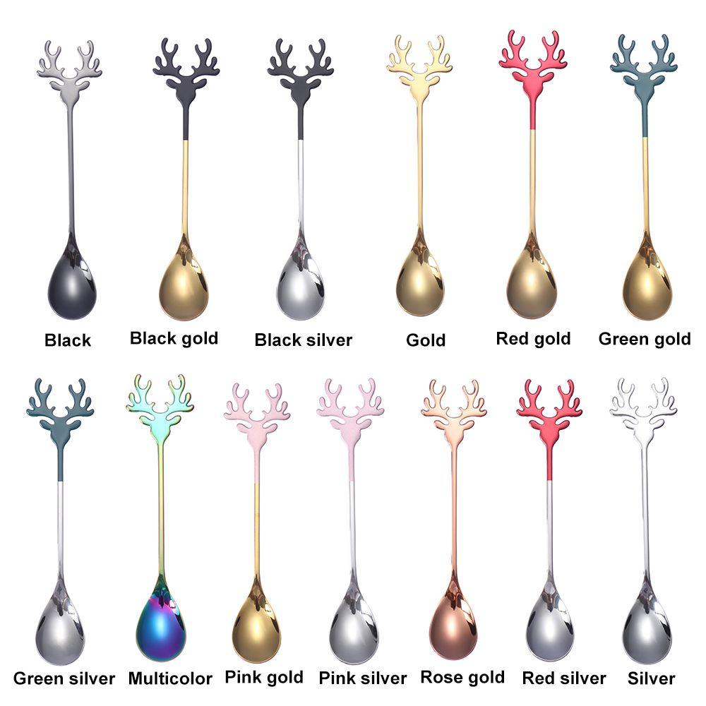 Tableware Stirring Spoon Christmas Deer Head Christmas Spoons Xmas Antlers Tea Scoop Coffee Scoops