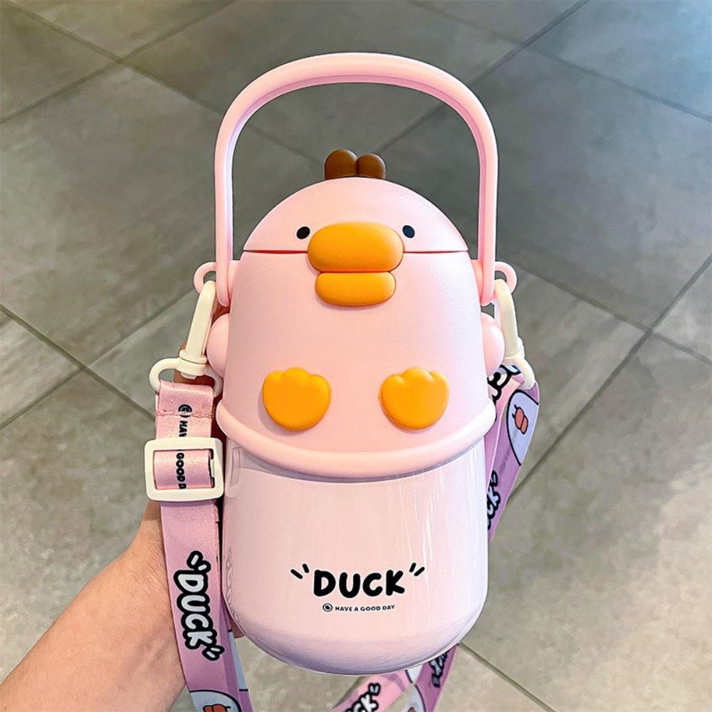 With Straw Vacuum Flask Stainless Steel Bouncing Vacuum Cup Cute Insulated Water Bottle Children