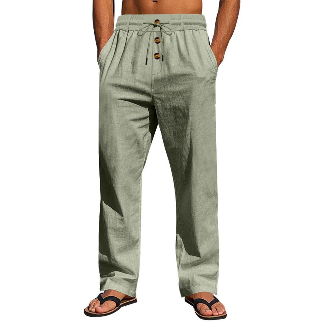Men's Cotton-Linen Summer Straight-Leg -Color Casual Trousers