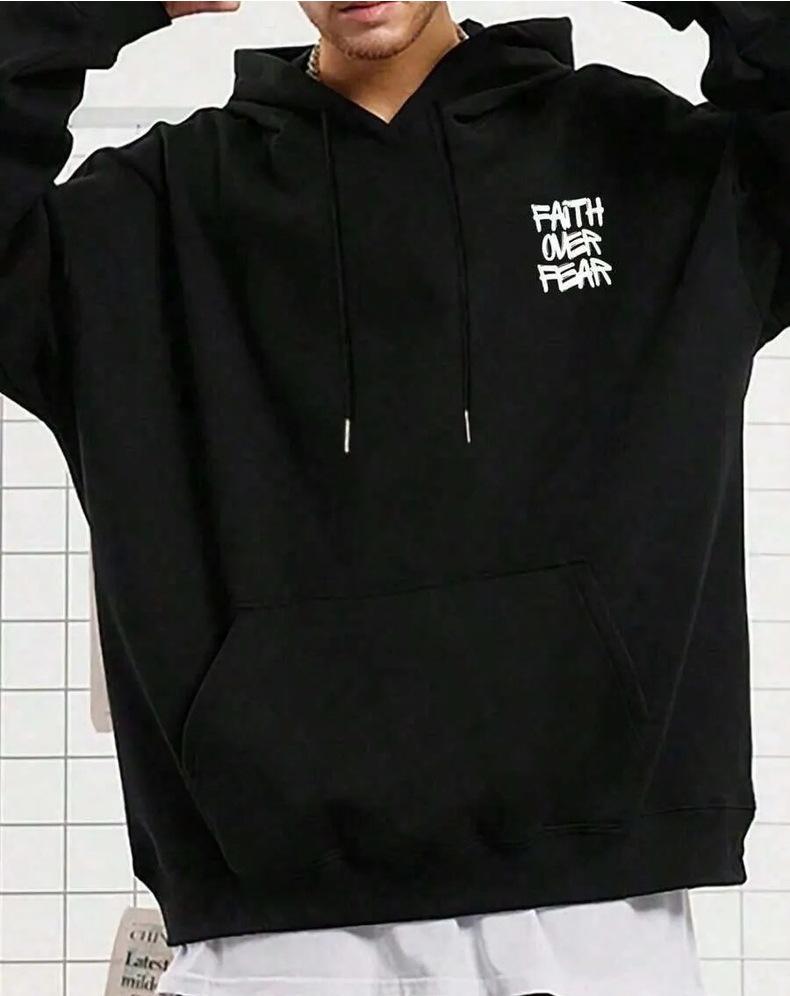Men's Letter Print Hooded Sweatshirt with Velvet, Warm Casual Autumn/Winter Hoodie Jacket