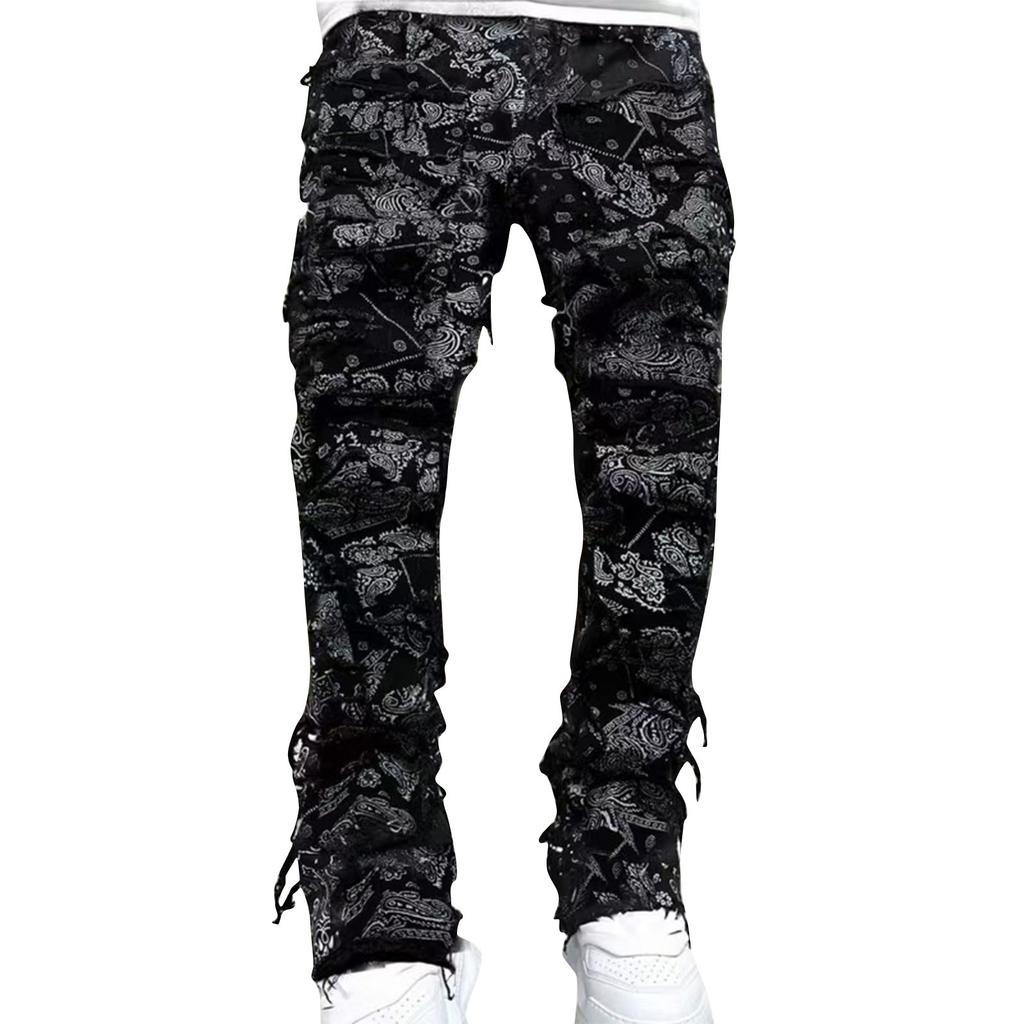 Men's Casual Mid-Rise Washed Trousers Retro Straight Slim Fashion Jeans