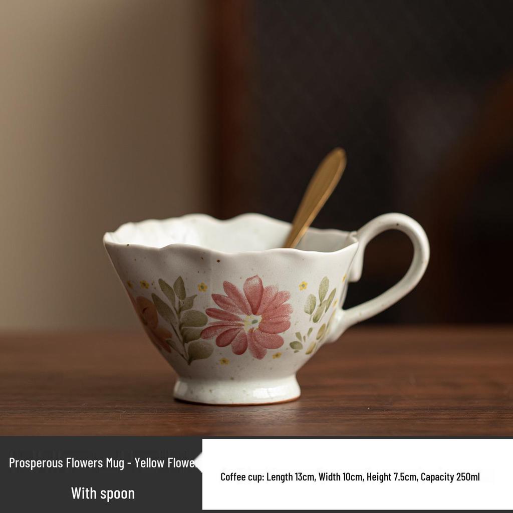 Exquisite Retro Floral Coffee Cup & Saucer Set for Office or Home