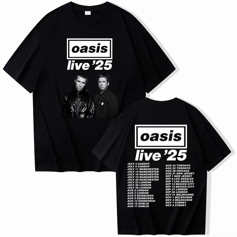 

Oasis Live 25 Тур 2025 Хлопковые Футболки с Принтом Мужские Женские Повседневные С Круглым Вырезом Большого Размера Мужские Короткий Рукав Унисекс Y2k Уличная Одежда S чёрный