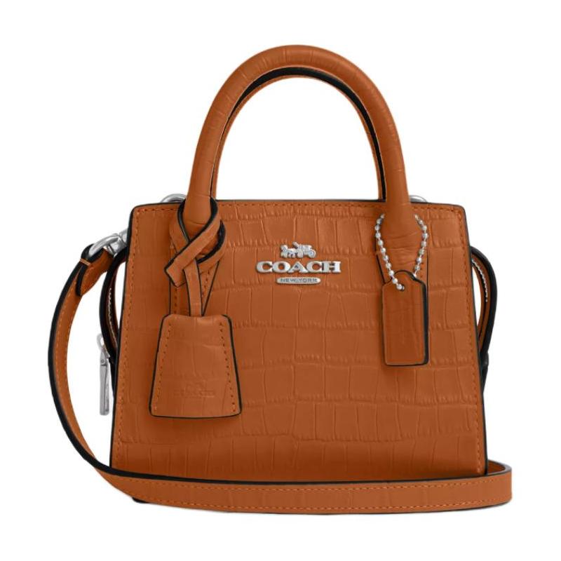 COACH 15 Logo removable shoulder strap crocodile embossed leather shoulder crossbody handbag mini women s washed orange оранжевый