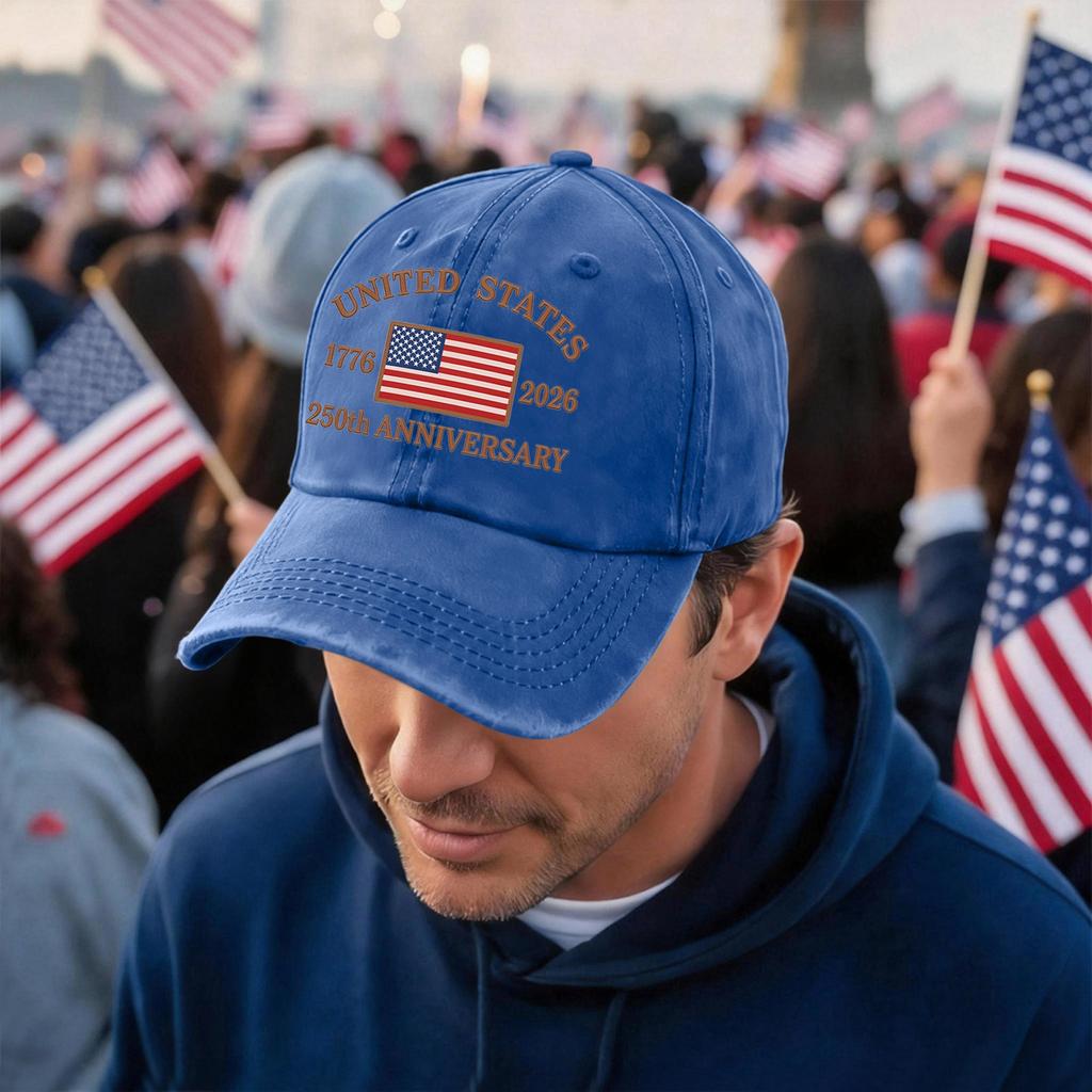 Unisex Vintage Washed Baseball Cap with United States 250th Anniversary 1776 2026 Print Adjustable Fit Classic Style