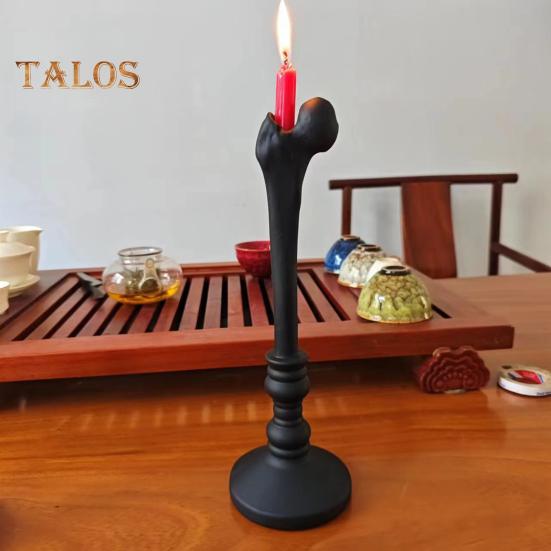 Halloween Candle Holder Resin Human Bone Candlestick Tray Taper Candle Holder Gothic Home Table Decor for Halloween Party