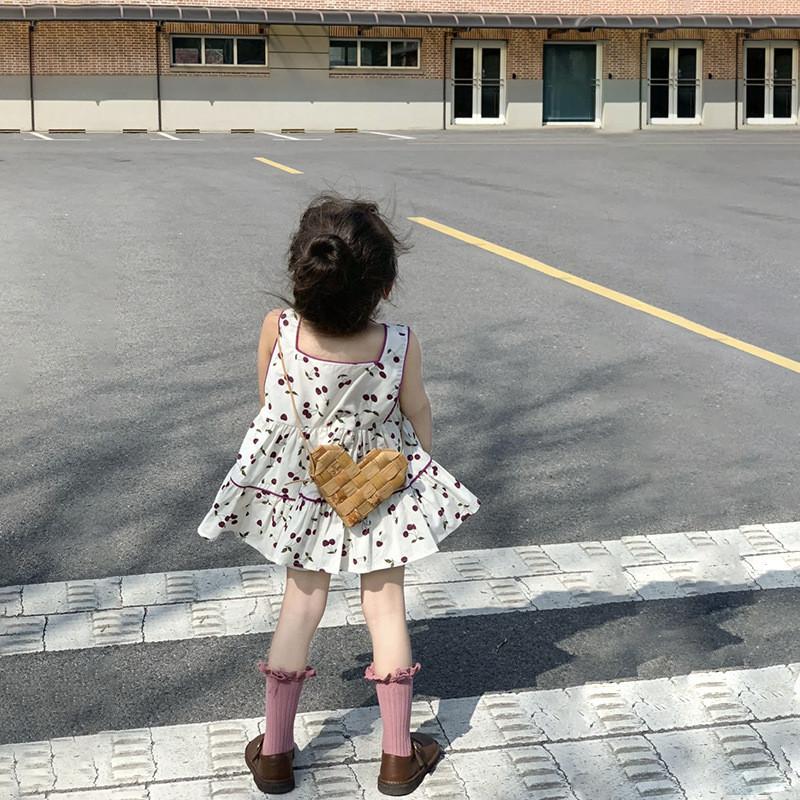 Charming Two Piece Summer Set For Little Girls Featuring Cherry Blossom Print Design