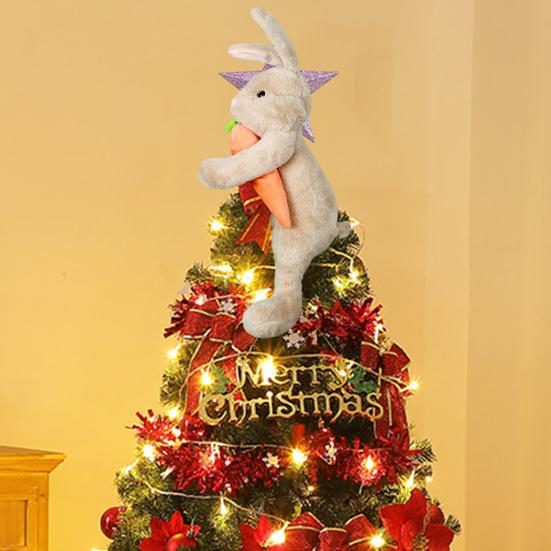 Rabbit Ornament Plush Standing Easter Decoration with Hand-Held Carrot Soft Pink Ears Tree Topper Holiday Home Decor Indoor Gift Prop