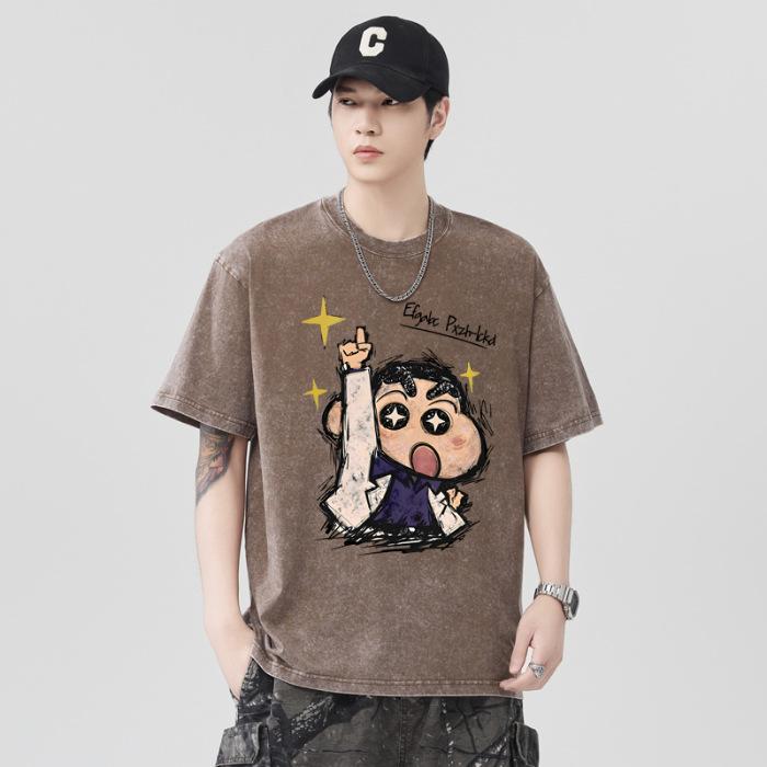 

230 г Тяжелая стирка Водная жарка Снежинка Свободная хлопковая футболка Короткий рукав Тонкая Принтованная Короткая футболка 2XL