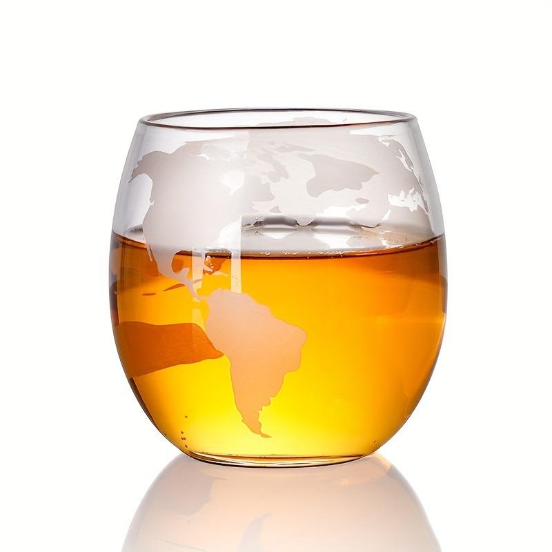 

Whiskey Decanter Set - Etched World Globe Design with Wooden Base & 2 Glasses Beverage Drink Liquor Dispenser -Gift Set for Men