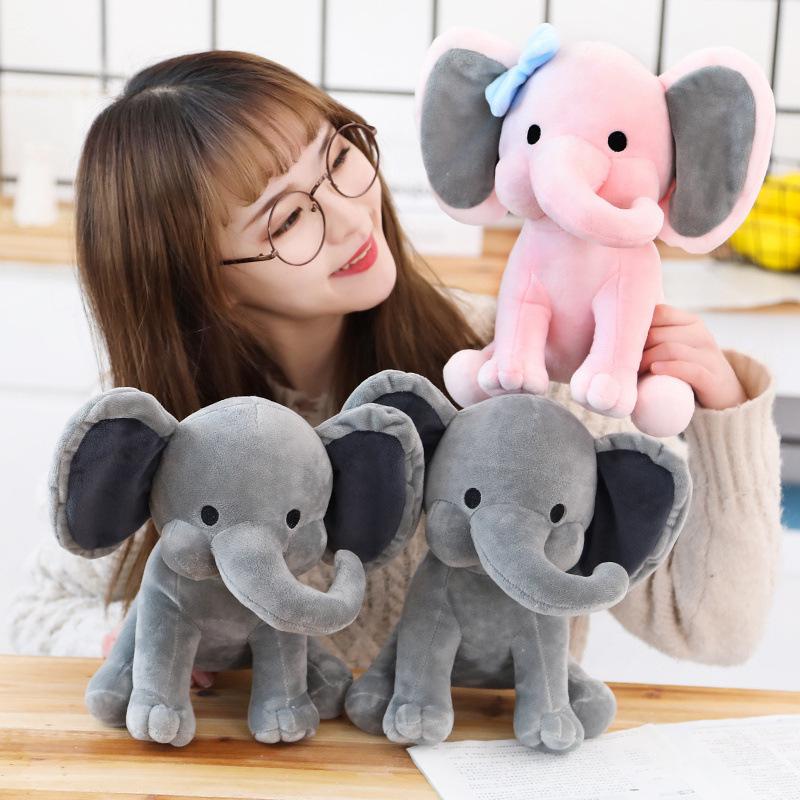 Plush Elephant Toy Grey Pink Stuffed Animal, Soft Comfort Sleeping Elephant Doll For Kids, Birthday Christmas Gift For Children