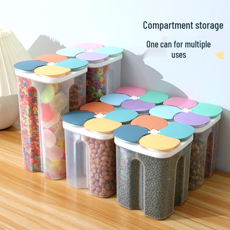 Transparent Five-Grain Storage Jar with Moisture-Proof, Sealed, Compartmented Flip-Top