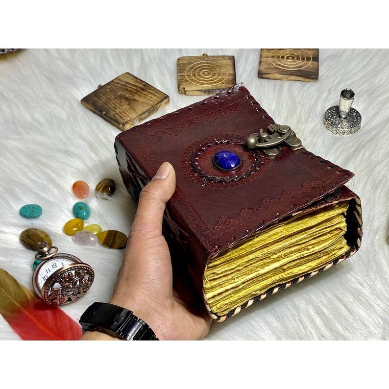 Vintage Leather Journal Celtic Stone Blank Spell Book of Shadows junk journal Grimoire Journal Handmade Journal Gifts for him her