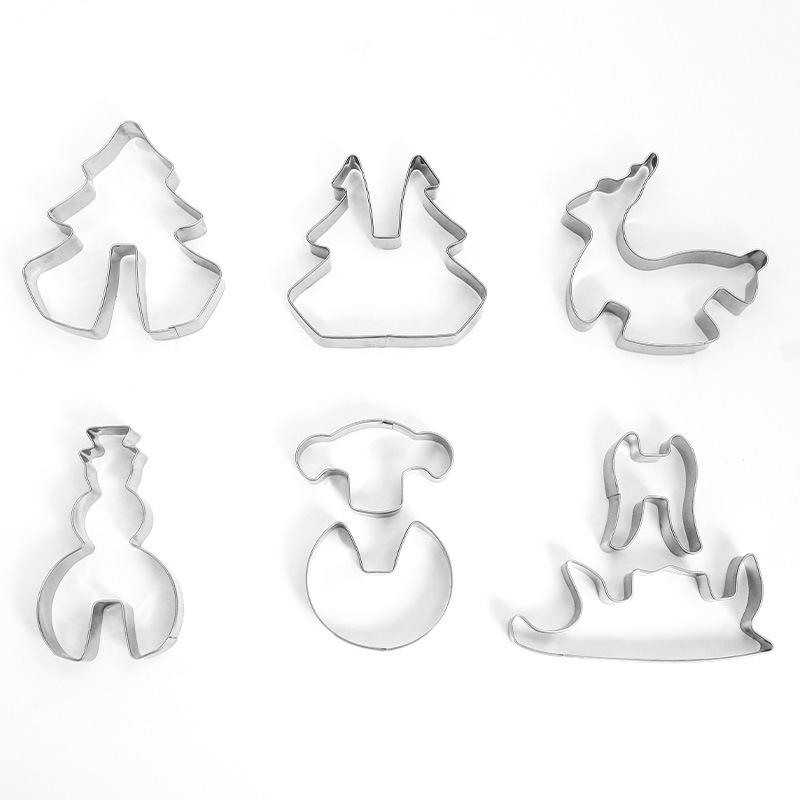 

3D Christmas Cookie Cutters Set: Snowman, Reindeer, Sleigh & Tree - Stainless Steel Stainless Steel Original Color